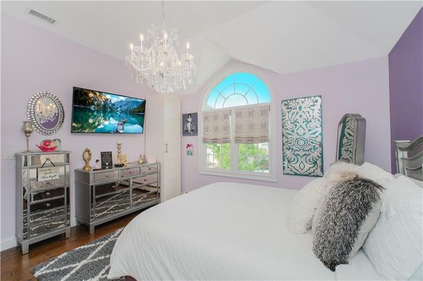 Bedroom, Chandelier, Interior, Wood Texture Flooring