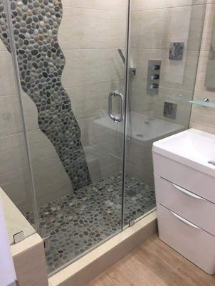 Bathroom, Glass Shower, Interior, Wood Texture Flooring