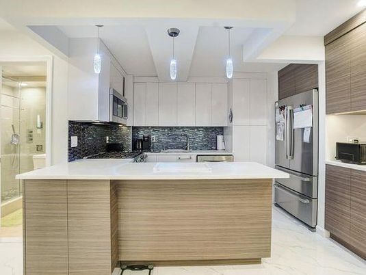 Interior, Kitchen, Marble, Pendant Lights, Recessed Lighting