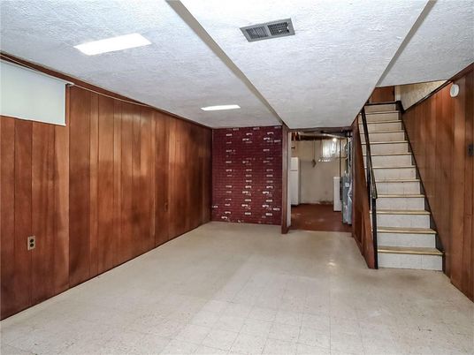 Empty room, Interior, Recessed Lighting, Stone Walls, Wooden Walls