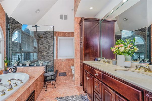 Bathroom, Dual Sink Vanities, Glass Shower, Interior, Recessed Lighting