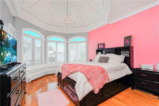 Bedroom, Chandelier, Interior, Wood Texture Flooring