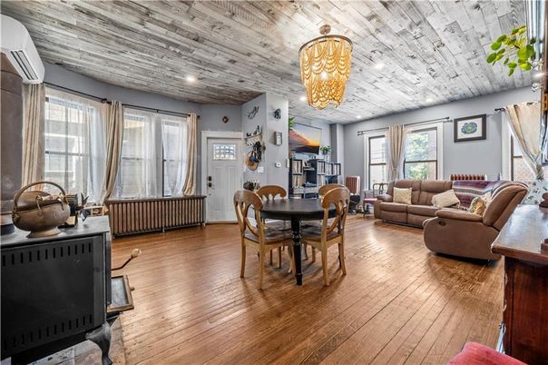 Chandelier, Dining room, Interior, Living room, Recessed Lighting, Wooden Ceilings, Wood Texture Flooring