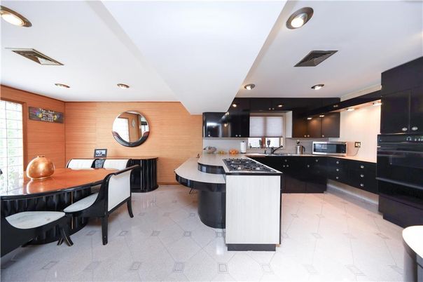 Dining room, Interior, Kitchen, Recessed Lighting, Wooden Walls