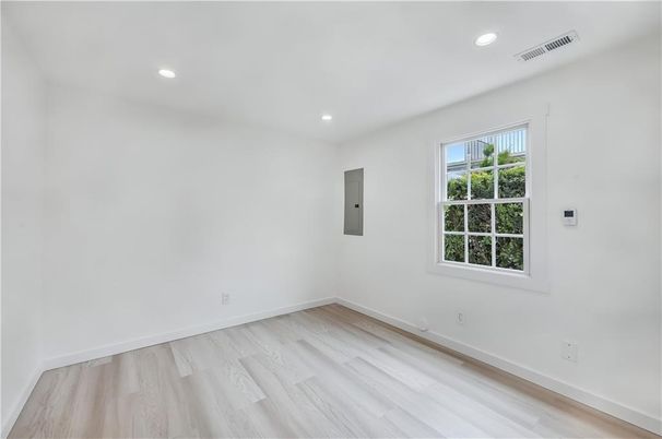 Elevator, Empty room, Interior, Recessed Lighting, Wood Texture Flooring