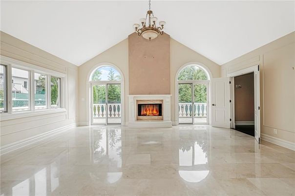 Chandelier, Empty room, Fireplace, Interior