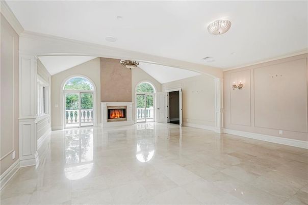 Chandelier, Empty room, Fireplace, Interior