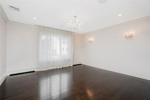 Chandelier, Empty room, Interior, Recessed Lighting, Wood Texture Flooring
