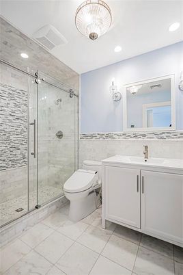 Bathroom, Glass Shower, Interior, Recessed Lighting