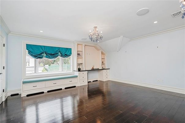 Chandelier, Empty room, Interior, Recessed Lighting, Wood Texture Flooring