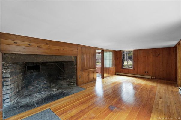 Empty room, Fireplace, Interior, Wood Texture Flooring, Wooden Walls