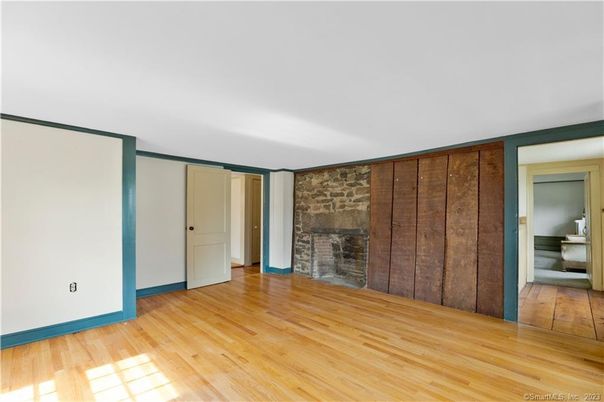 Bathroom, Empty room, Fireplace, Interior, Wood Texture Flooring