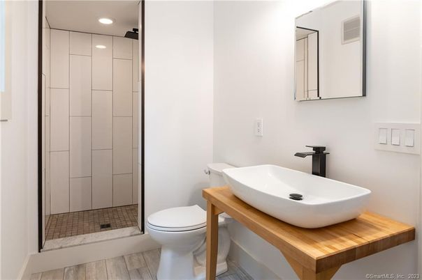 Bathroom, Interior, Recessed Lighting, Wood Texture Flooring