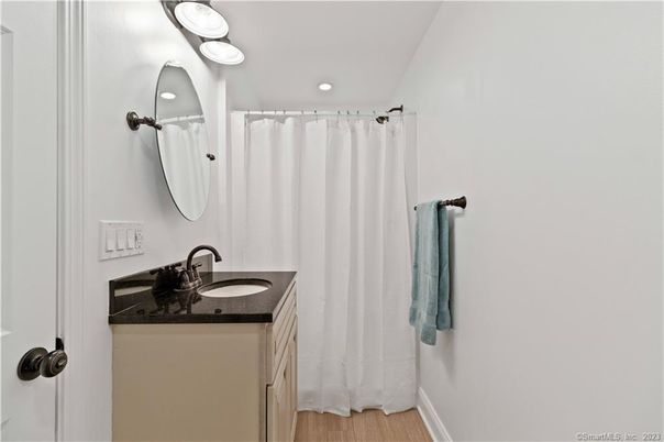 Bathroom, Interior, Recessed Lighting, Wood Texture Flooring