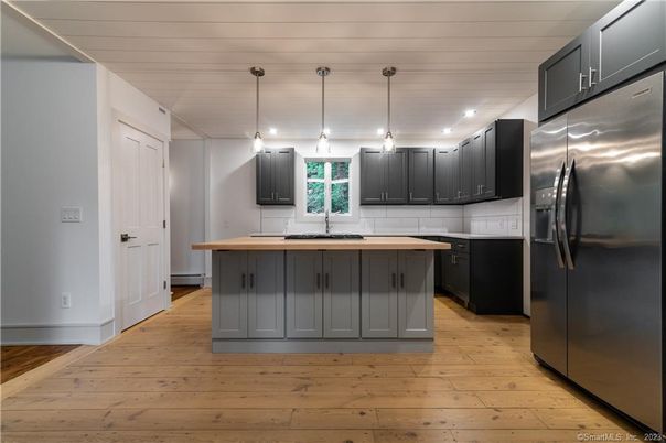 Interior, Kitchen, Pendant Lights, Recessed Lighting, Wood Texture Flooring