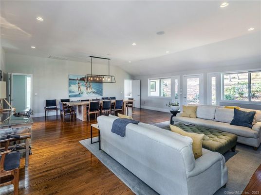 Dining room, Interior, Living room, Pendant Lights, Recessed Lighting, Wood Texture Flooring