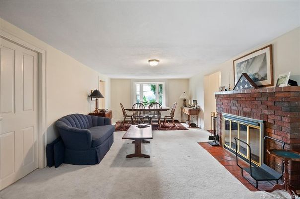 Dining room, Fireplace, Interior, Living room, Stone Walls