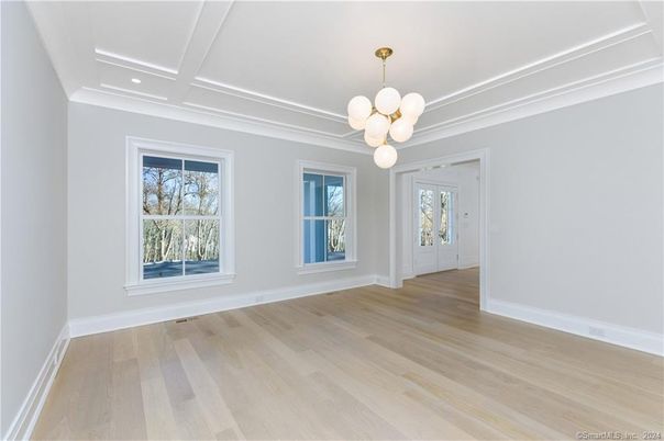 Empty room, Interior, Pendant Lights, Recessed Lighting, Wood Texture Flooring