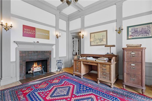 Fireplace, Home Office, Interior, Wood Texture Flooring