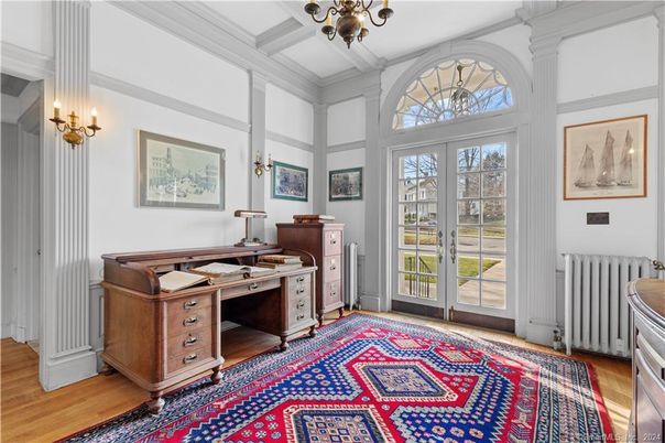 Chandelier, Home Office, Interior, Wood Texture Flooring