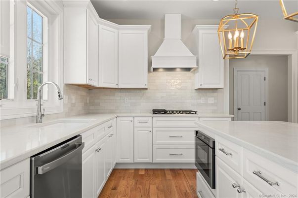Interior, Kitchen, Pendant Lights, Stainless Steel Appliances, Wood Texture Flooring