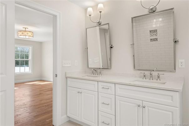 Bathroom, Dual Sink Vanities, Interior, Wood Texture Flooring