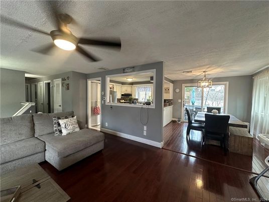 Dining room, Interior, Living room, Pendant Lights, Wood Texture Flooring