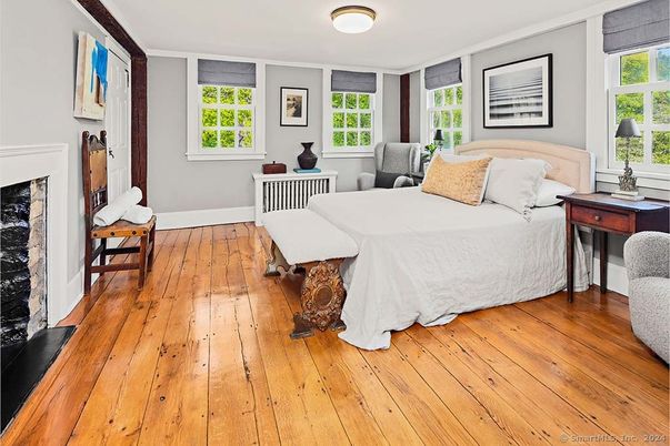 Bedroom, Fireplace, Interior, Wood Texture Flooring