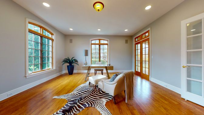 Home Office, Interior, Recessed Lighting, Wood Texture Flooring