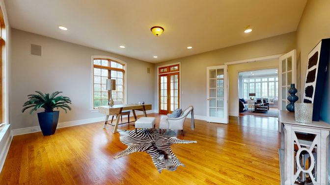 Home Office, Interior, Recessed Lighting, Wood Texture Flooring