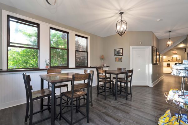Dining room, Interior, Pendant Lights, Wood Texture Flooring