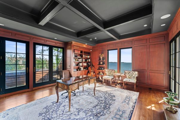 Home Office, Interior, Recessed Lighting, Water, Wood Texture Flooring