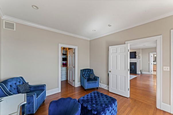 Fireplace, Interior, Recessed Lighting, Wood Texture Flooring