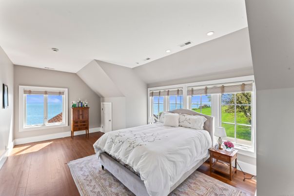 Bedroom, Interior, Recessed Lighting, Water, Wood Texture Flooring