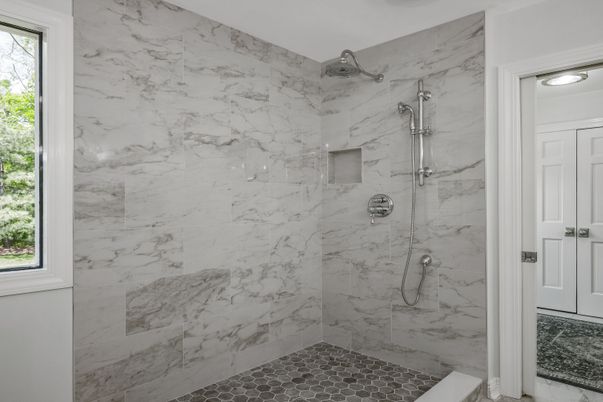 Bathroom, Glass Shower, Interior, Marble Walls