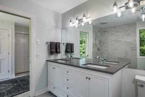 Bathroom, Dual Sink Vanities, Interior, Marble Walls