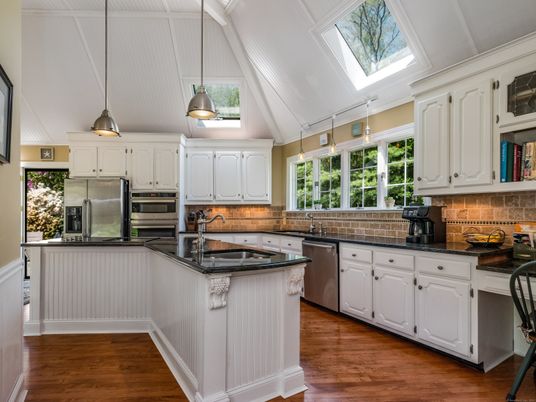 Interior, Kitchen, Pendant Lights, Stainless Steel Appliances, Wood Texture Flooring