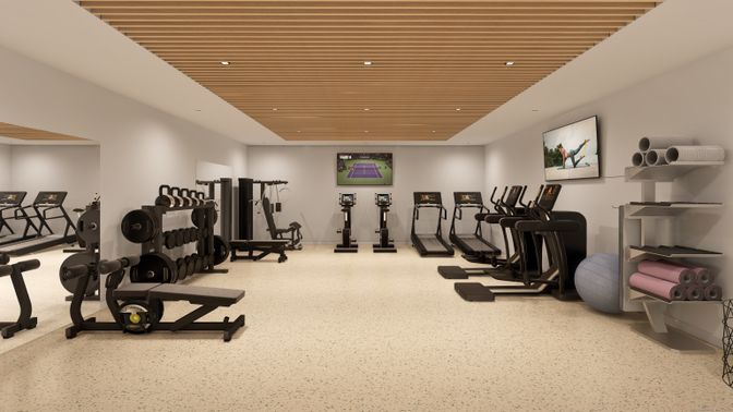 Fitness Equipment, Gym, Interior, Recessed Lighting