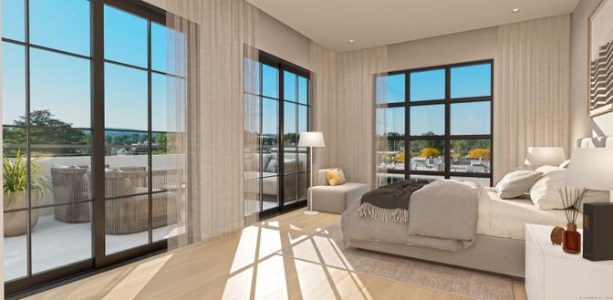 Bedroom, Interior, Recessed Lighting, Wood Texture Flooring
