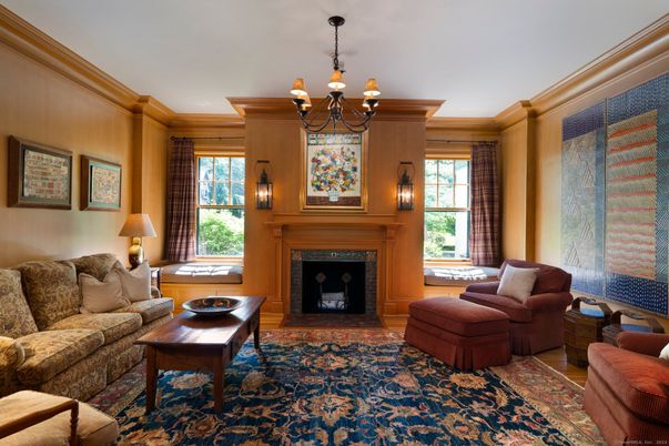 Chandelier, Fireplace, Interior, Living room, Wood Texture Flooring, Wooden Walls