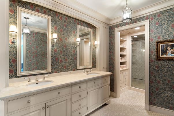 Bathroom, Dual Sink Vanities, Glass Shower, Interior, Pendant Lights, Walk-in Closets