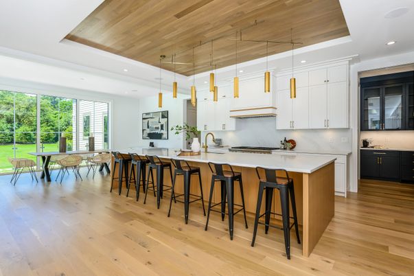 Interior, Kitchen, Pendant Lights, Recessed Lighting, Wooden Ceilings, Wood Texture Flooring