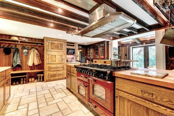 Interior, Kitchen, Recessed Lighting, Stainless Steel Appliances, Wooden Beams