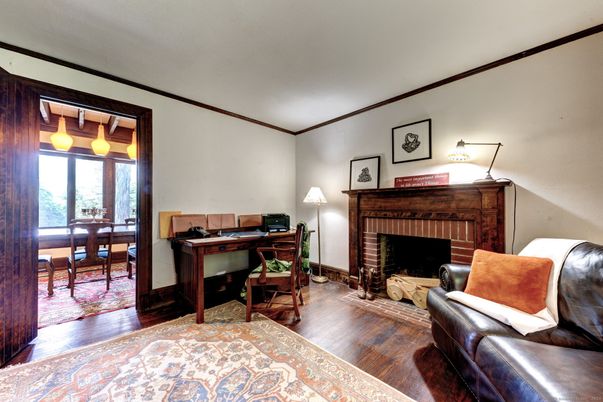 Fireplace, Home Office, Interior, Wood Texture Flooring