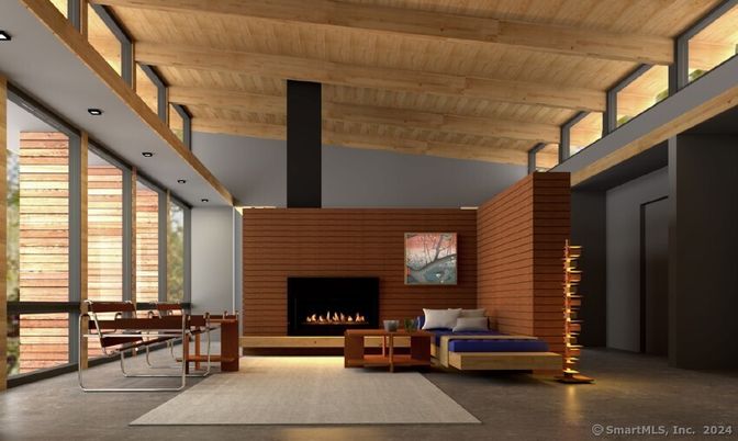 Fireplace, Interior, Living room, Recessed Lighting, Wooden Beams, Wooden Ceilings, Wooden Walls