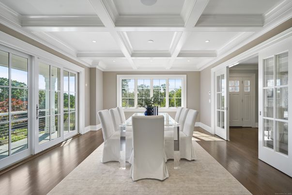 Dining room, Interior, Recessed Lighting, Wood Texture Flooring