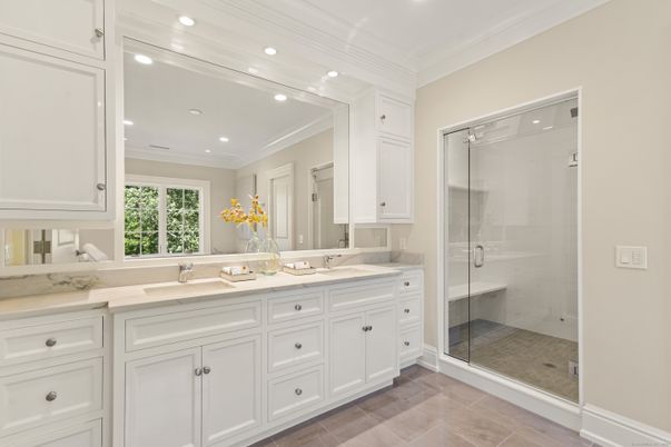 Bathroom, Dual Sink Vanities, Glass Shower, Interior, Recessed Lighting