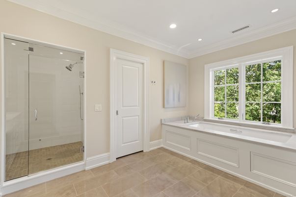 Bathroom, Glass Shower, Interior, Recessed Lighting