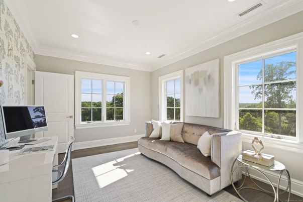 Home Office, Interior, Recessed Lighting, Wood Texture Flooring