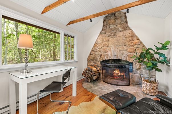 Fireplace, Interior, Stone Walls, Wooden Beams, Wood Texture Flooring